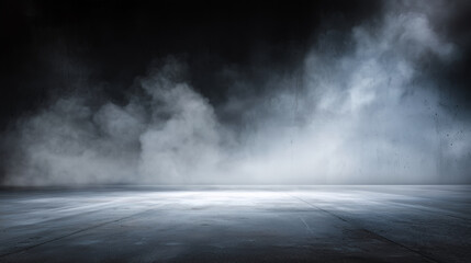 Atmospheric scene with concrete floor and billowing smoke or fog effect