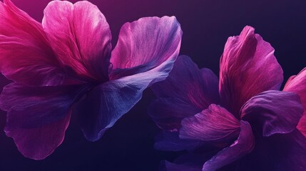 Two vibrant hibiscus flowers on dark studio background