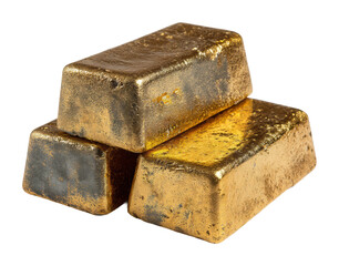 Gold bars stacked industrial product luxury isolated on transparent background, png
