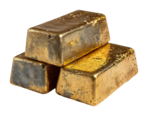 Gold bars stacked industrial product luxury isolated on transparent background, png