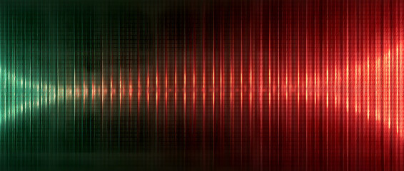 Fond fractal technologique rouge et vert de Noël — Effet néon, lignes abstraites et bokeh moderne avec prisme géométrique en design inspiré de Noël