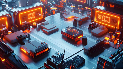 Futuristic Pixelated Interior With Neon Lighting