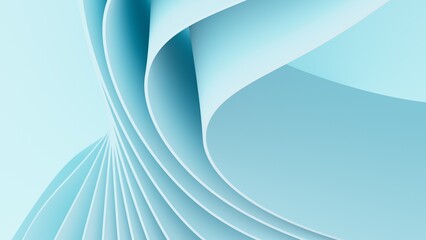 Abstract wavy curved 3d render. Blue soft layers of plastic with lines, folds, ruffles. Modern wallpaper, texture pattern.