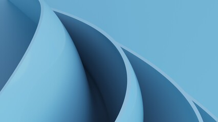 Abstract wavy curved 3d render. Blue soft layers of plastic with lines, folds, ruffles. Modern wallpaper, texture pattern.