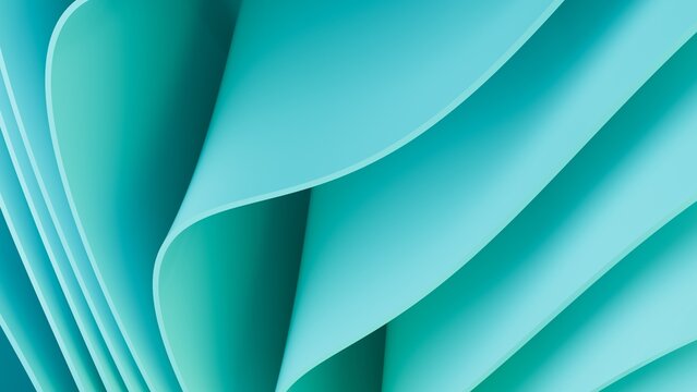 Abstract wavy curved 3d render. Turquoise soft layers of plastic with lines, folds, ruffles. Modern wallpaper, texture pattern.