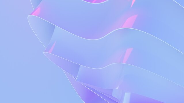 Abstract wavy curved 3d render. Violet soft layers of plastic with lines, folds, ruffles. Modern wallpaper, texture pattern.
