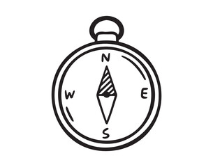 Compass icon doodle hand drawn. Outline compass line drawing clipart symbol