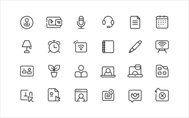 Streamlined Home Office Icon Set for Efficient Remote Work and Digital Workflow