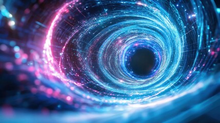 Abstract swirling light tunnel with glowing blue and pink lines