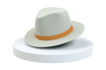 Stylish fedora hat display studio setting product photography. Isolated on transparent background, png.