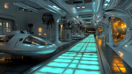 Futuristic Glowing Spaceship Corridor