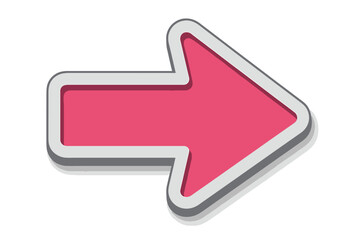 Bright Pink Arrow Pointing Right Direction with Shadow and White Outline Vector Illustration on Clean Background