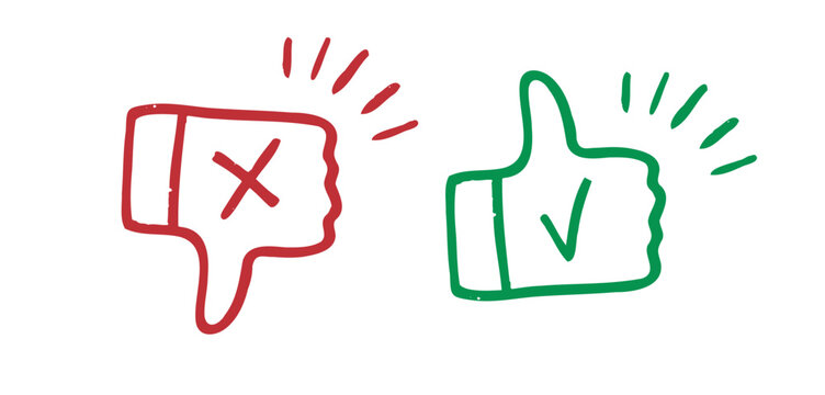 like and dislike hand drawn doodle icons. Thumbs up and thumbs down crayon chalk drawing vector