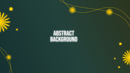 Minimalist Green Backdrop with Golden Flower and Line Decoration Element. An abstract bacground featuring a gradient from dark green to olive, adorned with golden flower elements and elegant.