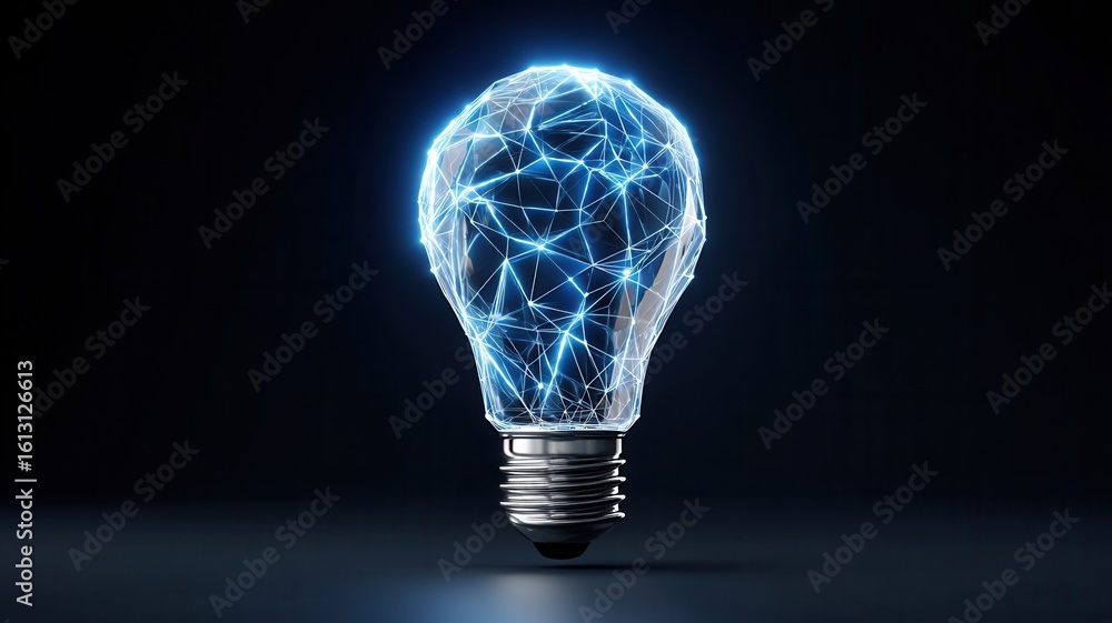 Aufkleber luminous light bulb emerging amid interconnected digital plexus network, symbolizing technological i