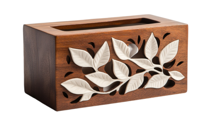 Hand pulling tissue from black box on white table