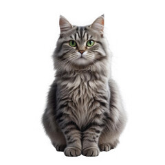 Naklejka premium Portrait of a beautiful gray striped cat sitting, isolated on transparent background
