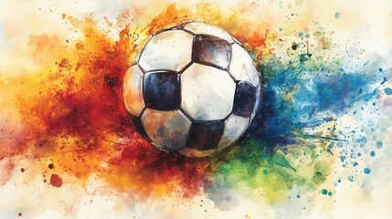 Fototapeta premium Colorful soccer ball with vibrant paint splatter on abstract background