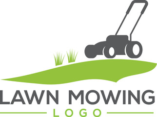 lawn mower logo, Lawn Mowing Logo Green Field and Lawnmower