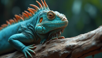 Fototapeta premium Majestic iguana perched on branch in tropical paradise