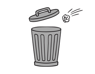 trash can icon doodle hand drawn. colorful cartoon grey line drawing clipart symbol
