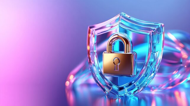 Padlock within shield in a vibrant digital environment