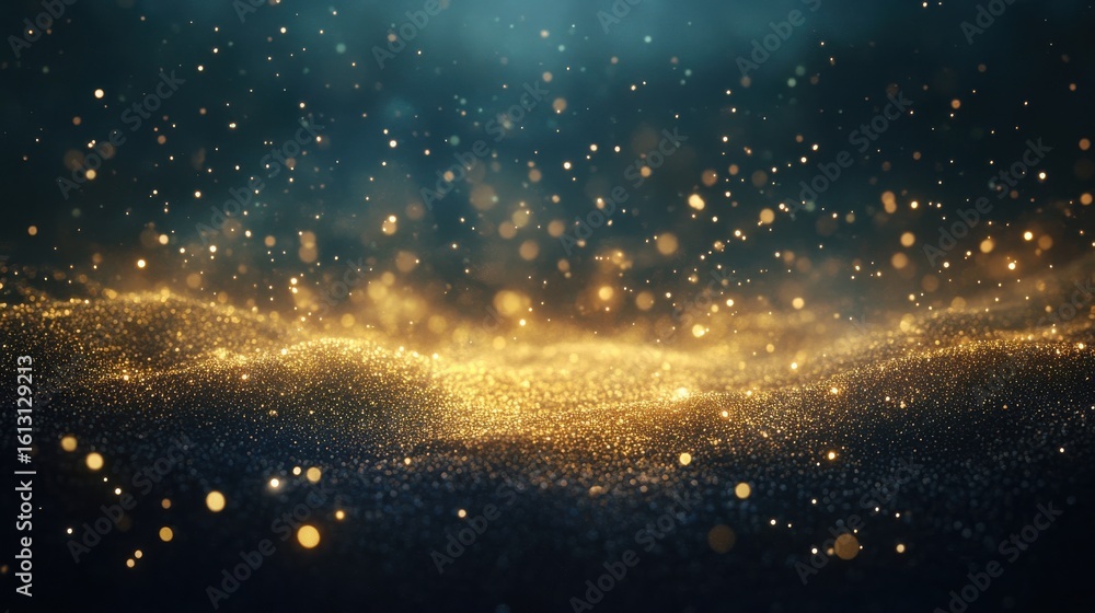 Poster magical glitter particles floating in dark abstract setting