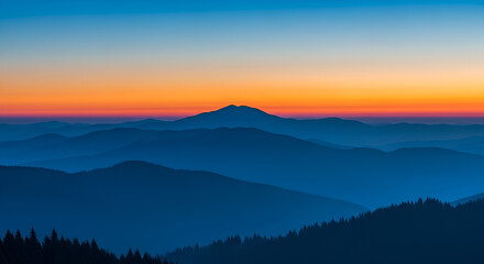 Serene Layers Mountain Range Landscape at Sunset with Beautiful Warm Light