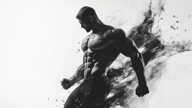 Determined man flexing muscles in fitness studio during daytime