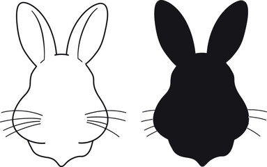 Rabbit Head Outline and Silhouette Set
