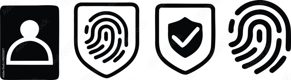 Poster person icon fingerprint shield checkmark symbol vector bundle collection set pack object template el