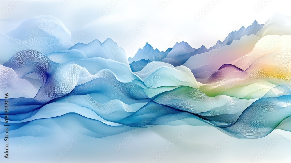 Poster abstract landscape with flowing lines and wave-like formations