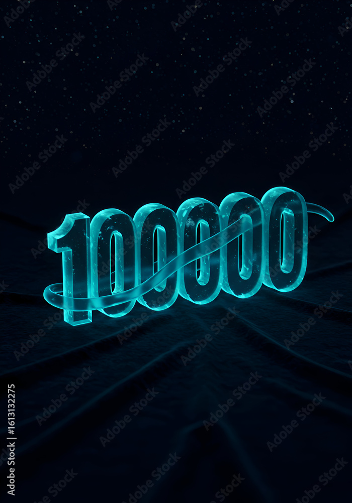 Poster glowing teal 10000 number display on dark background with subtle texture. abstract, modern graphic d