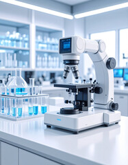 Scientific Precision: A detailed glimpse into a modern laboratory, showcasing state-of-the-art equipment, immaculate design, and scientific equipment.
