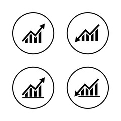 Trend chart icon in circular outline. Growth and decline symbol. Up and down arrow with bar graph