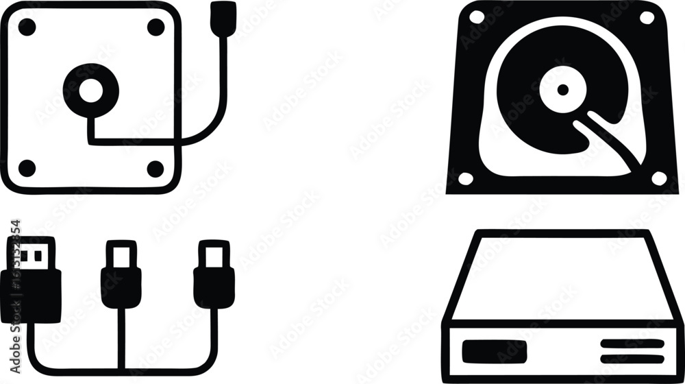 Poster computer hardware components and cables storage drive vector bundle collection set pack object templ