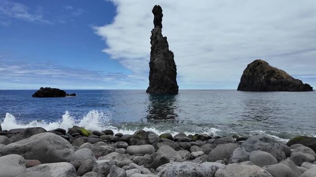 Ilheus da Ribeira da Janela Viewpoint of Madeira Island in Portugal