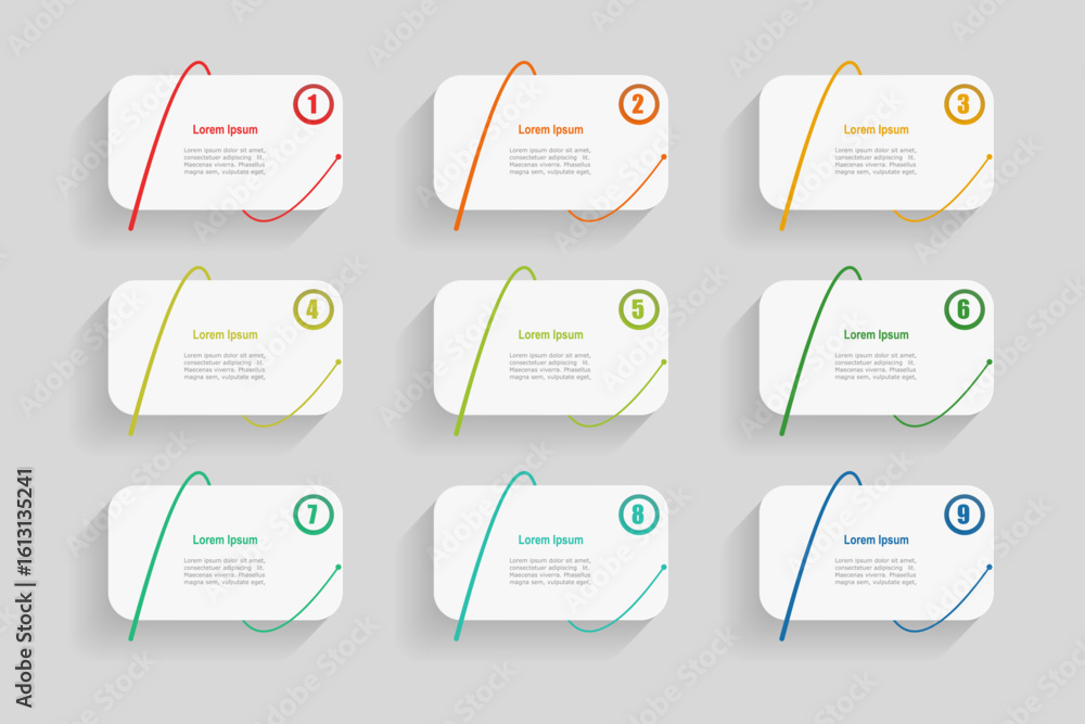 Canvas Prints for business concept with 9 steps infographics, rectangle shape with multicolor label, design for wo