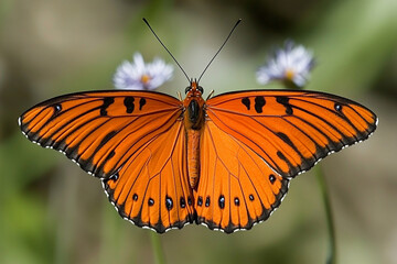 Bright orange butterfly flutters gracefully among wildflowers in a vibrant meadow