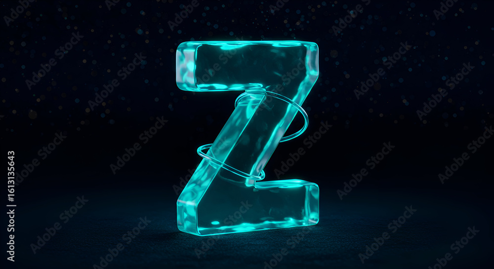 Poster glowing turquoise letter z in a dark setting. abstract design with a 3d render effect. modern design