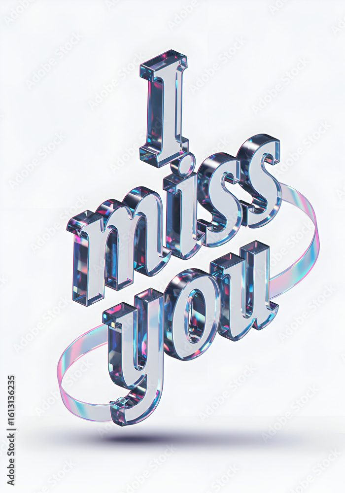 Poster i miss you text graphic with iridescent 3d effect in a modern design. abstract display font with a f