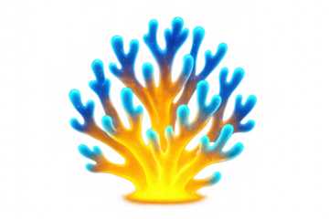 Glowing coral branches illuminating underwater marine environment, showcasing vivid underwater landscape with transparent design potential