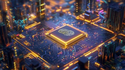 Abstract microchip and fingerprint image in digital environment