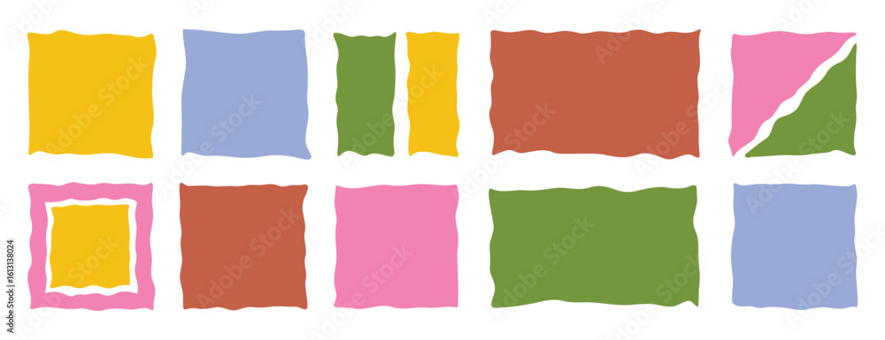 Poster doodle square frame box. hand drawn wave shape. vector irregular free hand wavy forms. rectangular s