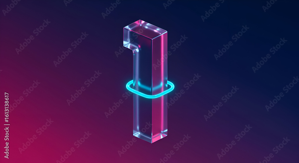 Poster abstract number one with vibrant neon lighting in a minimalist setting. geometric shape with glowing