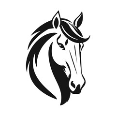 Horse logo template. Black and white silhouette of a horse head with a graceful mane. Elegant minimalist logo for branding, design and printing