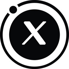 Stylized black and white logo featuring a large 'X' within concentric circles and a small orbiting dot.