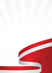 Red and White Wavy Ribbon Background with Sunburst Light Rays and Halftone Effect