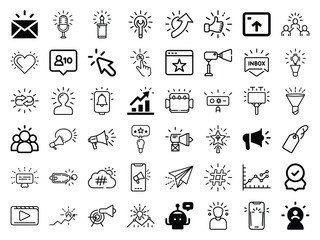 Digital Marketing and Communication Icon Set – Line Style Vector Pack Featuring Social Media, Email, Engagement, Analytics, SEO, and Content Marketing Elements for Web Design and Business Strategy