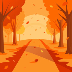   dreamy autumn alley with vibrant falling leaves